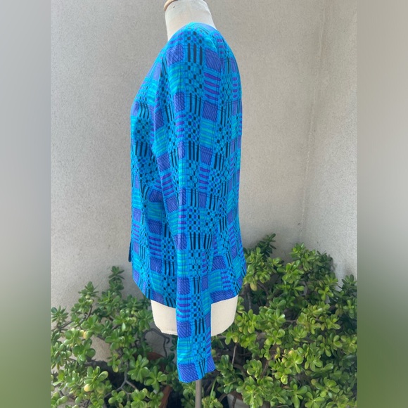 Silk studio blazer jacket blues geometric print lined Sz 14 - Picture 8 of 10